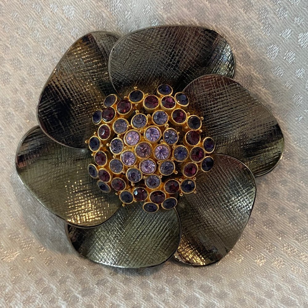 Joan Rivers Modern Steel Grey/Purple Crystal Brooch